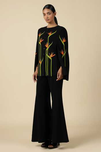 Buy_Shahin Mannan_Black Crepe Bird Of Paradise Cape With Flared Pant _Online_at_Aza_Fashions