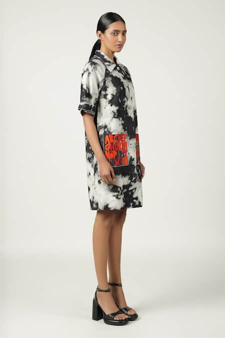 Shop_Shahin Mannan_Grey Denim Embroidery Collared A To Z Pocket Raglan Sleeve Dress _Online_at_Aza_Fashions