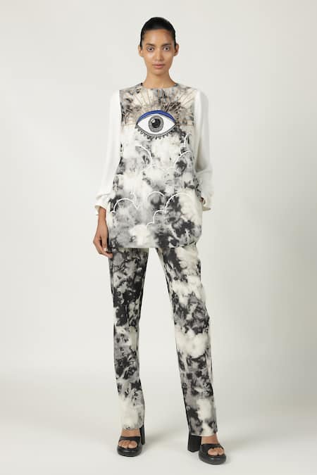 Shahin Mannan_Grey Denim Cloud Wash Pant _Online_at_Aza_Fashions