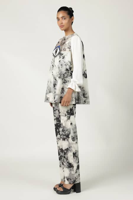 Shop_Shahin Mannan_Grey Denim Cloud Wash Pant _Online_at_Aza_Fashions