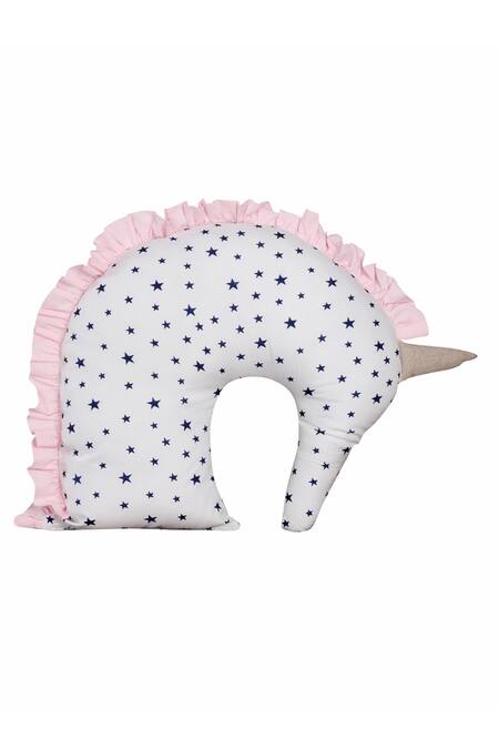 My Gift Booth_White Crepe Unicorn Shaped Cushion_Online_at_Aza_Fashions