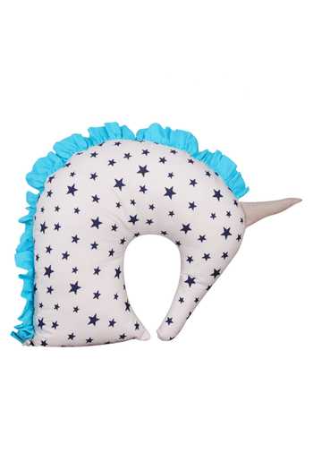 My Gift Booth_White Crepe Unicorn Shaped Star Print Cushion_Online_at_Aza_Fashions