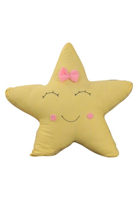 Shop_My Gift Booth_Yellow Cotton Star And Moon Cushions - Set Of 2_Online_at_Aza_Fashions