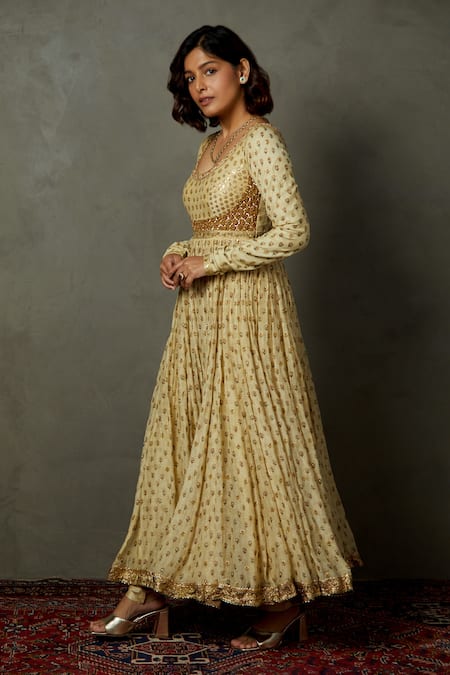 Buy RI.Ritu Kumar Beige Cotton, Silk, Viscose Embroidery Round Neck Zardozi Anarkali Set Online at Aza Fashions Buy_RI.Ritu Kumar_Beige Cotton, Silk, Viscose Embroidery Round Neck Zardozi Anarkali Set _Online_at_Aza_Fashions
