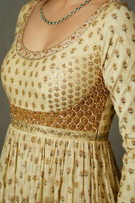 RI.Ritu Kumar Beige Cotton, Silk, Viscose Embroidery Round Neck Zardozi Anarkali Set at Aza Fashions RI.Ritu Kumar_Beige Cotton, Silk, Viscose Embroidery Round Neck Zardozi Anarkali Set _at_Aza_Fashions