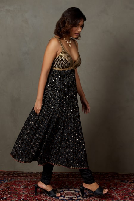 Buy RI.Ritu Kumar Black Anarkali Silk Embroidered Aari Plunge V Neck Sohini Set Online at Aza Fashions Buy_RI.Ritu Kumar_Black Anarkali Silk Embroidered Aari Plunge V Neck Sohini Set _Online_at_Aza_Fashions