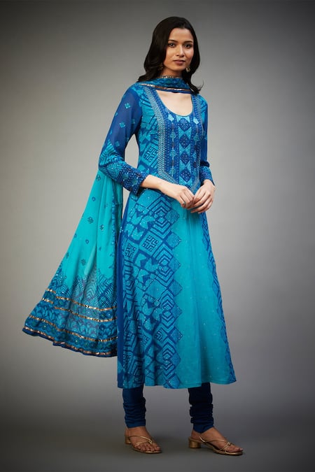 Buy_RI.Ritu Kumar_Blue Embroidered Floral/tropical Round Neck Floral Kurta Set_Online_at_Aza_Fashions