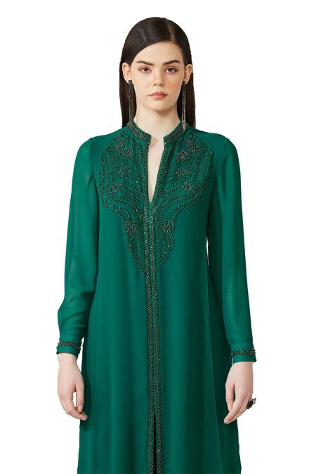 Buy Rohit Gandhi + Rahul Khanna Green Silk, Georgette Sequins, Beads Embellished Kurta And Flared Pant Set Online at Aza Fashions Buy_Rohit Gandhi + Rahul Khanna_Green Silk, Georgette Sequins, Beads Embellished Kurta And Flared Pant Set _Online_at_Aza_Fashions