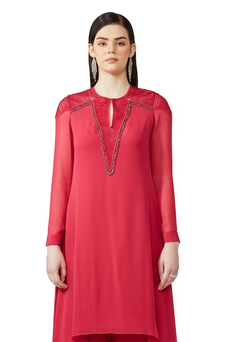 Buy Rohit Gandhi + Rahul Khanna Pink Silk, Georgette Embroidery Yoke Embellished Asymmetric Kurta And Pant Set Online at Aza Fashions Buy_Rohit Gandhi + Rahul Khanna_Pink Silk, Georgette Embroidery Yoke Embellished Asymmetric Kurta And Pant Set _Online_at_Aza_Fashions