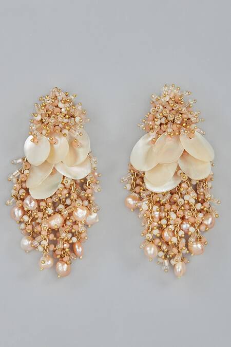 House Of D"Oro_Peach Semi Precious Stone Ashiana Embellished Earrings_Online_at_Aza_Fashions