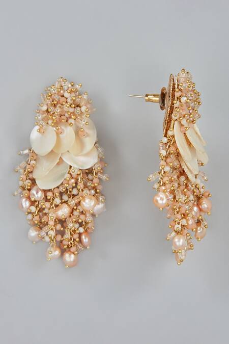 Buy_House Of D"Oro_Peach Semi Precious Stone Ashiana Embellished Earrings_Online_at_Aza_Fashions