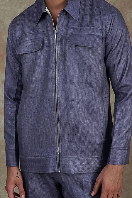 Sammohan Ceremonial Purple Viscose Silk Woven Herringbone Pattern Jacket And Trouser Set Online at Aza Fashions Sammohan Ceremonial_Purple Viscose Silk Woven Herringbone Pattern Jacket And Trouser Set_Online_at_Aza_Fashions