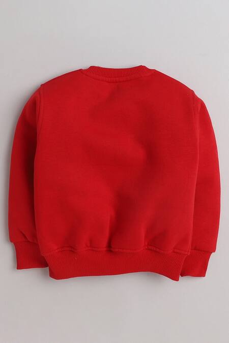 Knitting Doodles Red Fleece Printed Cloud And Aeroplane Top & Joggers Set Online at Aza Fashions Knitting Doodles_Red Fleece Printed Cloud And Aeroplane Top & Joggers Set_Online_at_Aza_Fashions