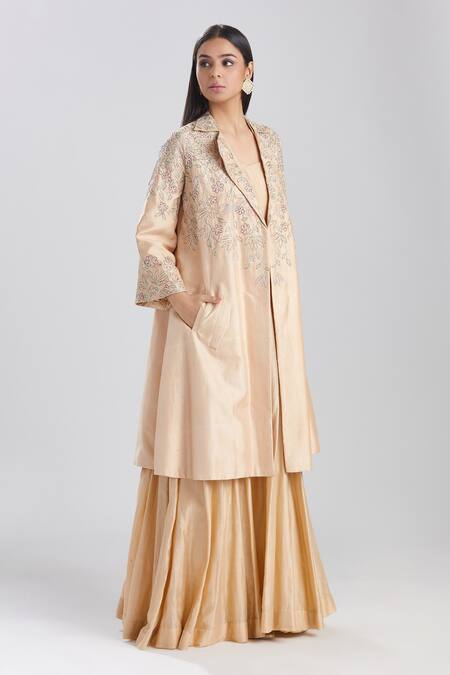 Megha Bansal_Beige , Chanderi Resham, Dori And Cut Dana Work Gulmohar Badami & Set_Online_at_Aza_Fashions