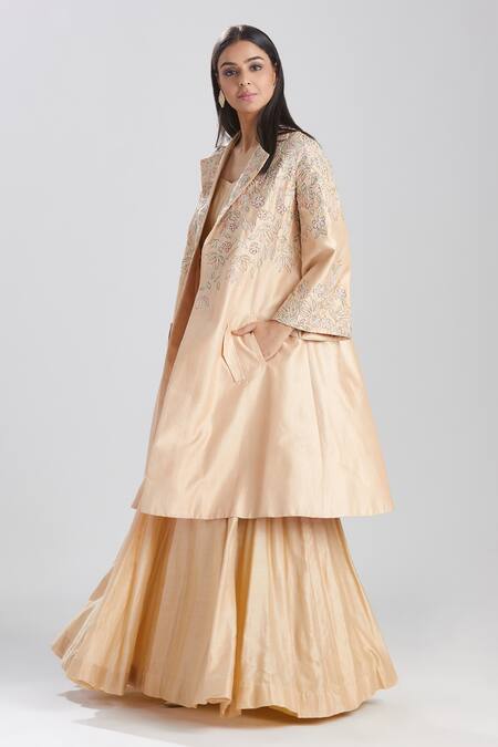 Shop_Megha Bansal_Beige , Chanderi Resham, Dori And Cut Dana Work Gulmohar Badami & Set_Online_at_Aza_Fashions