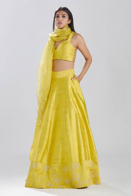 Shop_Megha Bansal_Yellow Raw , Organza Sequin And Cut Shazneen Fiha Embroidered Lehenga Set_Online_at_Aza_Fashions