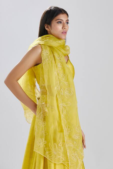Megha Bansal_Yellow Raw , Organza Sequin And Cut Shazneen Fiha Embroidered Lehenga Set_at_Aza_Fashions