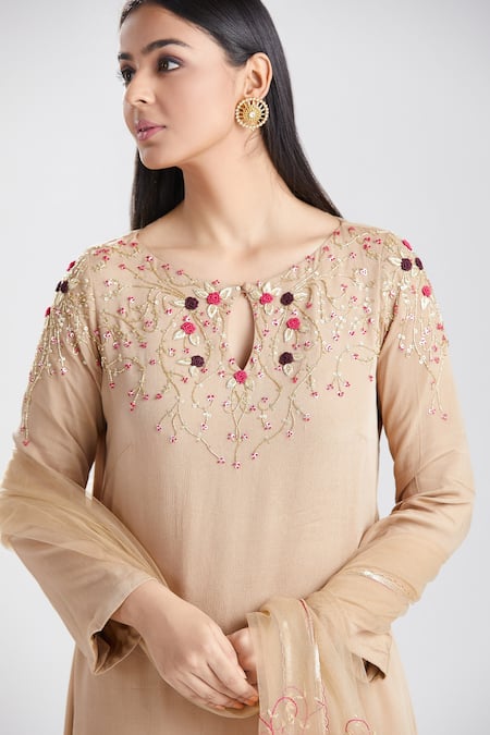 Buy Megha Bansal Brown Tulle, Chiffon Floral Pattern Round Adya Embroidered Bodice Kurta Set Online at Aza Fashions Buy_Megha Bansal_Brown Tulle, Chiffon Floral Pattern Round Adya Embroidered Bodice Kurta Set_Online_at_Aza_Fashions