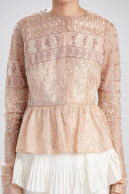 Megha Bansal Pink Organza, Chanderi Zainaab Embroidered Jacket And Flared Pant Set at Aza Fashions Megha Bansal_Pink Organza, Chanderi Zainaab Embroidered Jacket And Flared Pant Set_at_Aza_Fashions