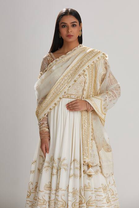 Megha Bansal Ivory Tulle, Chiffon, Churidar Cotton Silk, Hans Embroidered Anarkali Set at Aza Fashions Megha Bansal_Ivory Tulle, Chiffon, Churidar Cotton Silk, Hans Embroidered Anarkali Set _at_Aza_Fashions