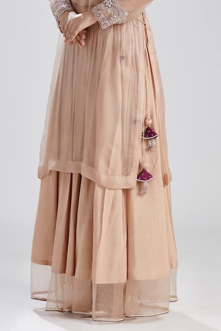 Shop Megha Bansal Pink Organza, Chanderi Thread, Sequin And Beads Nayantara Skirt Set Online at Aza Fashions Shop_Megha Bansal_Pink Organza, Chanderi Thread, Sequin And Beads Nayantara Skirt Set _Online_at_Aza_Fashions