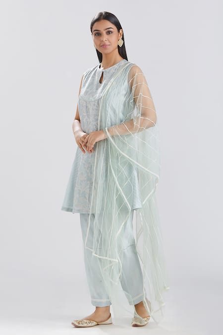 Megha Bansal Blue Tulle, Silk Chanderi Dori, Sequin And Bead Ida Embroidered Kurta Pant Set Online at Aza Fashions Megha Bansal_Blue Tulle, Silk Chanderi Dori, Sequin And Bead Ida Embroidered Kurta Pant Set _Online_at_Aza_Fashions