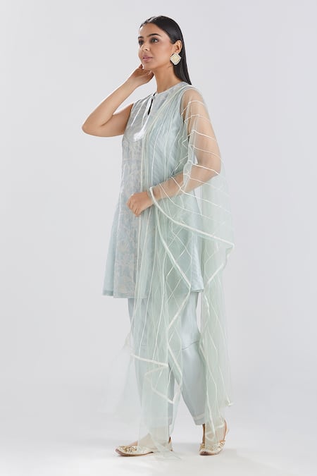 Buy Megha Bansal Blue Tulle, Silk Chanderi Dori, Sequin And Bead Ida Embroidered Kurta Pant Set Online at Aza Fashions Buy_Megha Bansal_Blue Tulle, Silk Chanderi Dori, Sequin And Bead Ida Embroidered Kurta Pant Set _Online_at_Aza_Fashions