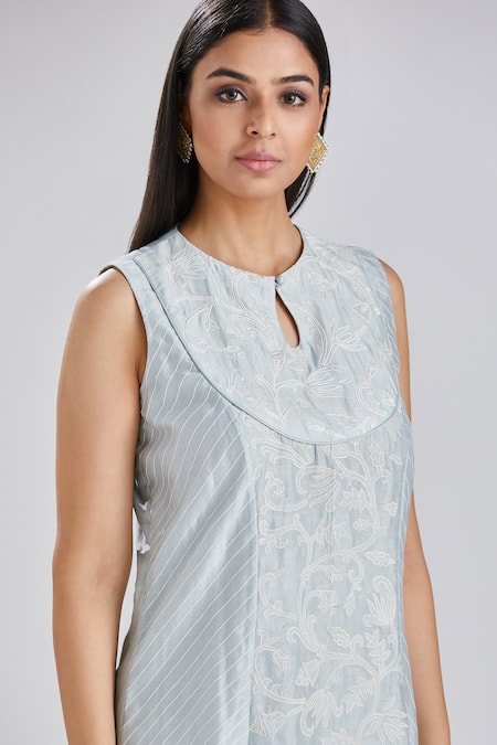 Megha Bansal Blue Tulle, Silk Chanderi Dori, Sequin And Bead Ida Embroidered Kurta Pant Set at Aza Fashions Megha Bansal_Blue Tulle, Silk Chanderi Dori, Sequin And Bead Ida Embroidered Kurta Pant Set _at_Aza_Fashions