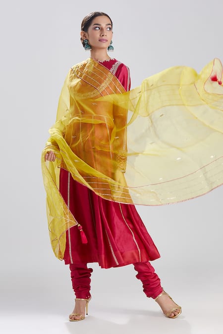 Megha Bansal Pink Tulle, Silk Chanderi Gota Work Keyhole Malini Embroidered Anarkali Set Online at Aza Fashions Megha Bansal_Pink Tulle, Silk Chanderi Gota Work Keyhole Malini Embroidered Anarkali Set _Online_at_Aza_Fashions