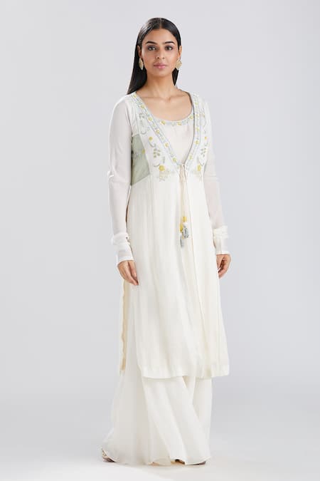 Buy Megha Bansal Ivory Chiffon, Organza, Chanderi Motia Nyra Embroidered Palazzo Set Online at Aza Fashions Buy_Megha Bansal_Ivory Chiffon, Organza, Chanderi Motia Nyra Embroidered Palazzo Set _Online_at_Aza_Fashions