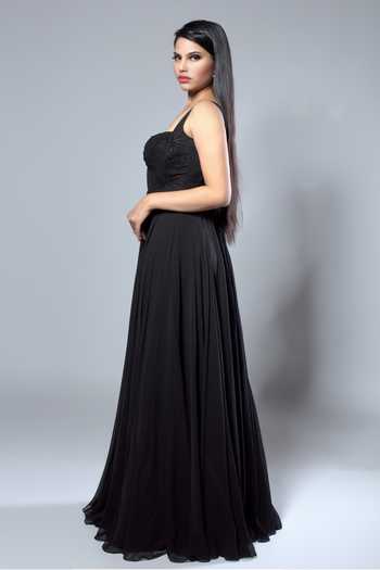 Buy_Julie By Julie Shah_Black Georgette Beads Sweetheart Neck Embroidered Corset Gown_Online_at_Aza_Fashions