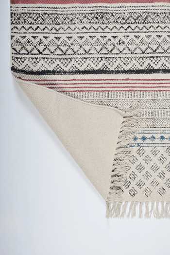 Shop_Orna_Multi Color Cotton Hand Block Print, Woven Geometric Rug_Online_at_Aza_Fashions