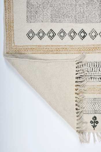 Buy Orna Multi Color Cotton Hand Block Print, Woven Fringe Border Rug Online at Aza Fashions Buy_Orna_Multi Color Cotton Hand Block Print, Woven Fringe Border Rug_Online_at_Aza_Fashions