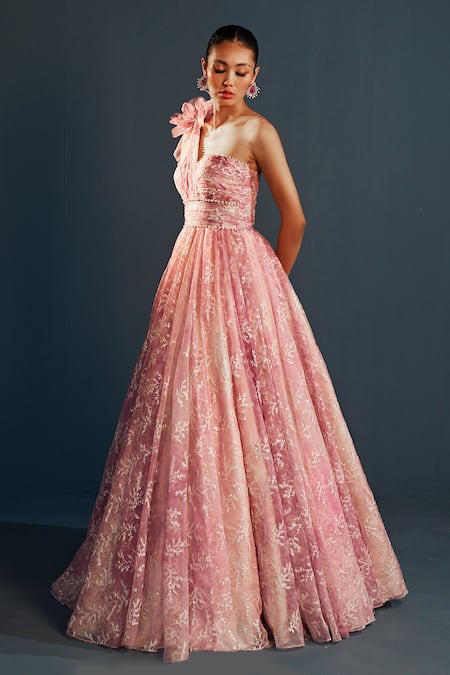 Blush Lace Applique Sweet 16 Dresses Tiered Ball Gown 20425 – vigocouture
