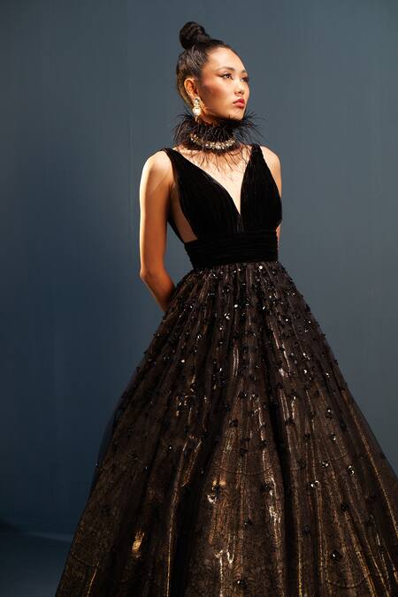 PHASE EIGHT Hilary Leaf Embellished Maxi Dress in Black/Bronze | Endource