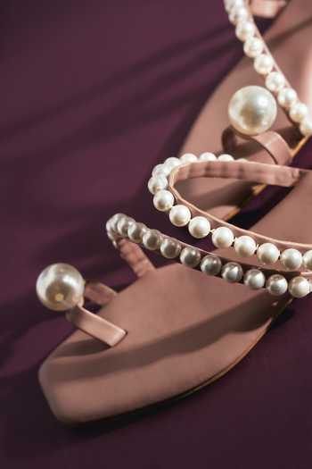 The Episode_Pink Pearls Vanilla Sky Embellished Flats _Online_at_Aza_Fashions