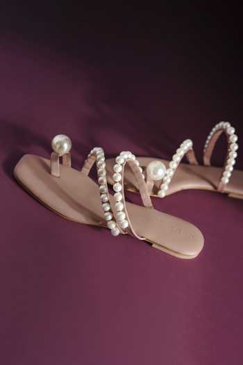 Buy_The Episode_Pink Pearls Vanilla Sky Embellished Flats _Online_at_Aza_Fashions
