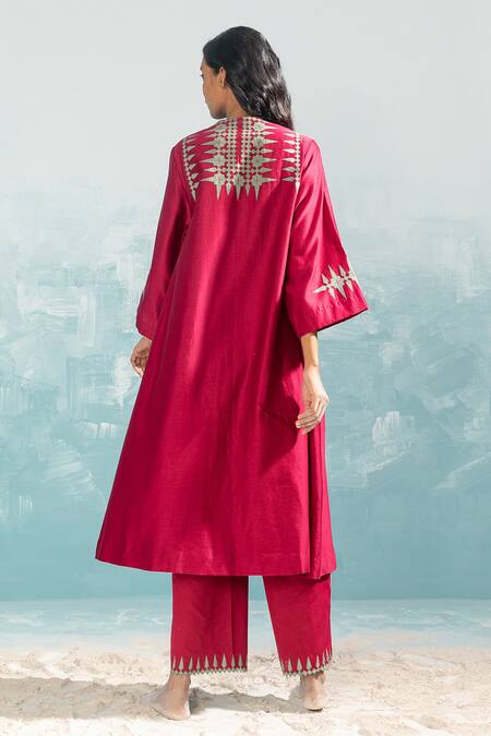 Ikai By Ragini Ahuja_Pink 100% Cotton Embroidery Applique And Cutwork Nile Hem Pant  _Online_at_Aza_Fashions