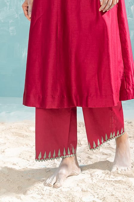 Buy_Ikai By Ragini Ahuja_Pink 100% Cotton Embroidery Applique And Cutwork Nile Hem Pant  _Online_at_Aza_Fashions