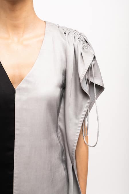 Neora By Nehal Chopra_Black Silk Crystals V-neck And Kaftan Bell-bottom Set _at_Aza_Fashions