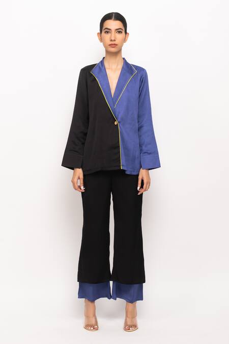 Neora By Nehal Chopra_Black Bamboo Full Sleeve Blazer Pant Set _Online_at_Aza_Fashions