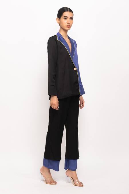 Buy_Neora By Nehal Chopra_Black Bamboo Full Sleeve Blazer Pant Set _Online_at_Aza_Fashions