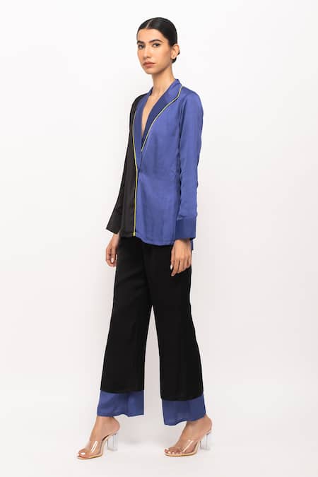 Shop_Neora By Nehal Chopra_Black Bamboo Full Sleeve Blazer Pant Set _Online_at_Aza_Fashions