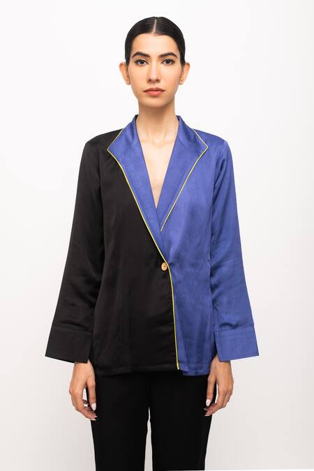 Neora By Nehal Chopra_Black Bamboo Full Sleeve Blazer Pant Set _at_Aza_Fashions