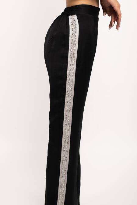 Neora By Nehal Chopra_Black Modal Embroidery Halter Neck Bustier And Flared Pant Set _Online_at_Aza_Fashions