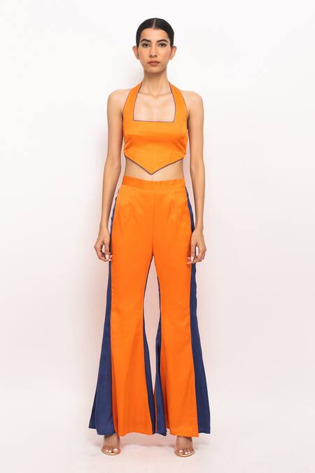 Neora By Nehal Chopra_Blue Halter Neck Bustier And Pant Set _Online_at_Aza_Fashions