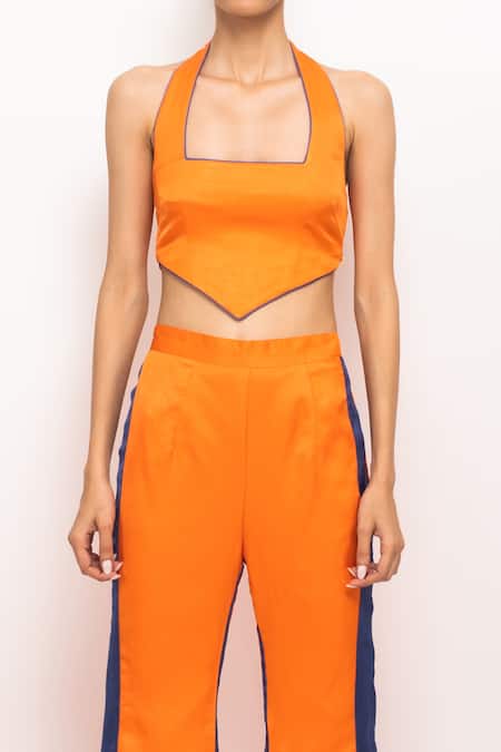 Buy_Neora By Nehal Chopra_Blue Halter Neck Bustier And Pant Set _Online_at_Aza_Fashions
