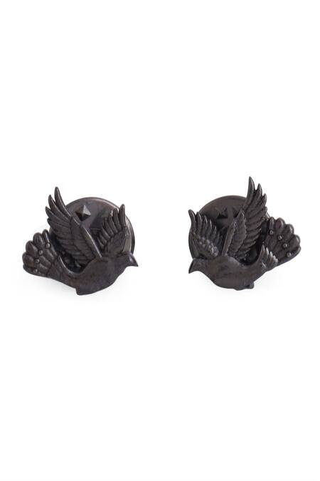 Shop_Cosa Nostraa_Black Flying Bird Carved Collar Tips _Online_at_Aza_Fashions