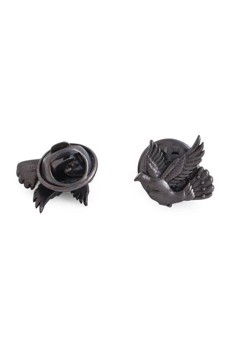 Cosa Nostraa_Black Flying Bird Carved Collar Tips _at_Aza_Fashions