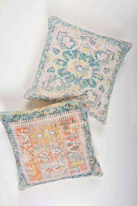 Orna_Multi Color Cotton Digital Print Flower Cushion Cover - Set Of 2_Online_at_Aza_Fashions